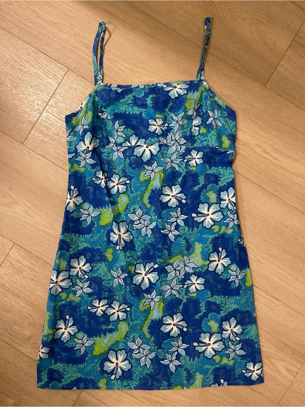 Floral Blue Mini Dress with Spaghetti Straps
